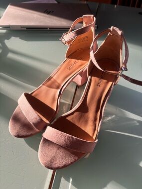 Nude Suede Ankle-Strap Heels